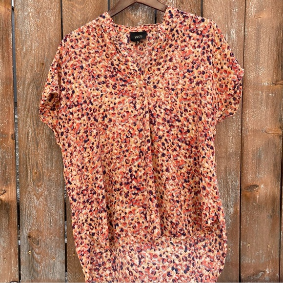 W5 Women’s Orange Red‎ Navy Speckled V Neck Lightweight Blouse Size Large - Picture 1 of 10